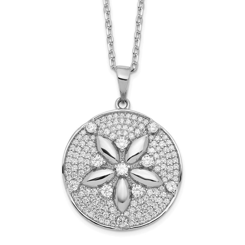 Sterlingsilber Cheryl M Rhodiniert Brillant-cut Pavé Zirkonia Sand Dollar 16 Zoll Halskette mit 2 Verlängerung