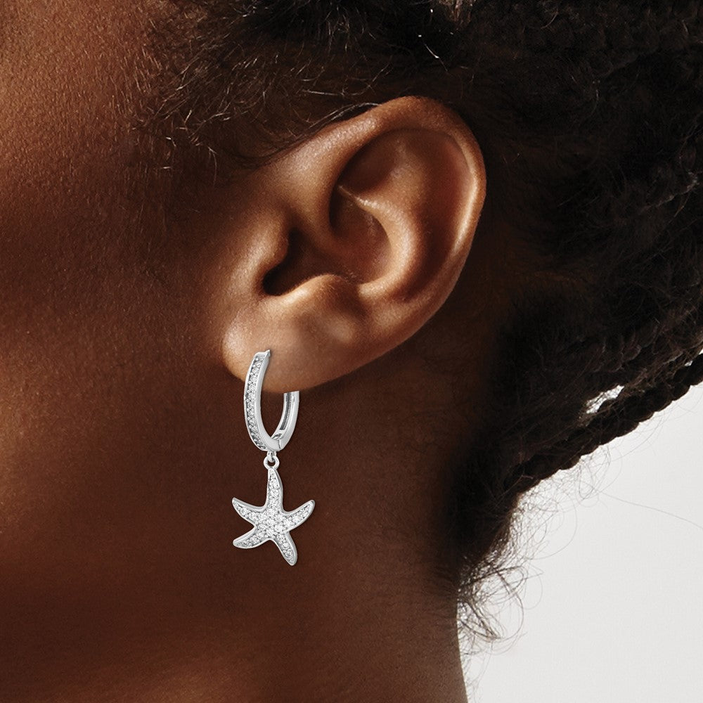Sterlingsilber Cheryl M Rhodiniert Brillant-cut Zirkonia Seestern Creole Ohrhänger