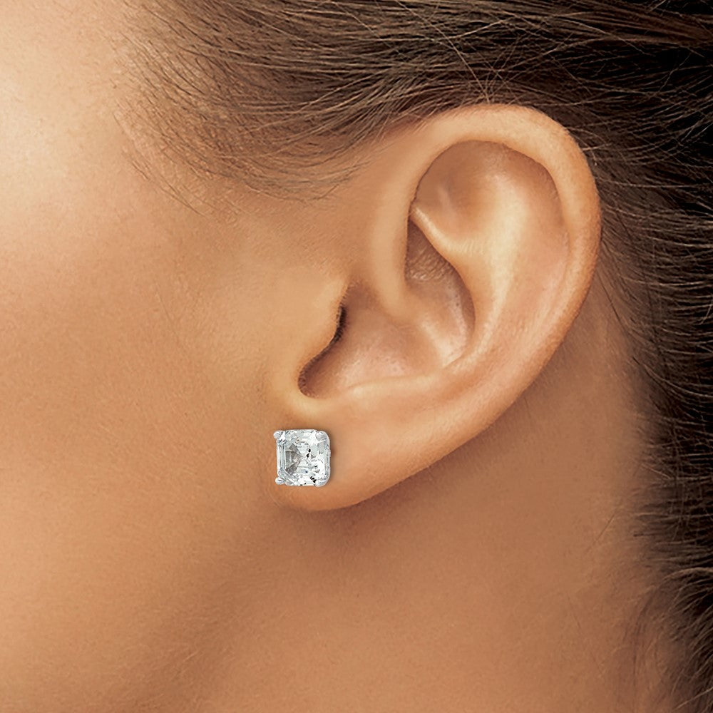 Sterlingsilber Cheryl M Rhodiniert Asscher-cut 7mm Zirkonia Quadratisch Stecker Ohrstecker