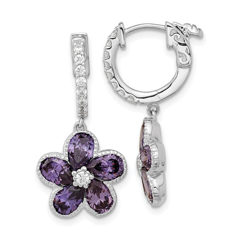 Sterlingsilber Cheryl M Rhodiniert Lila und Weiß Brillant-cut Zirkonia Blume Klappbar Creole Ohrhänger