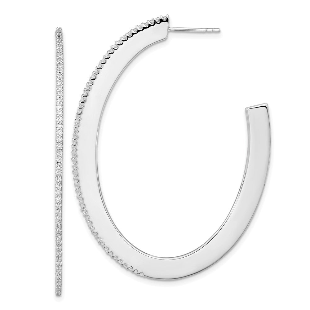 Sterlingsilber Cheryl M Rhodiniert Brillant-cut Zirkonia Oval Geformt Stecker J- Creolen