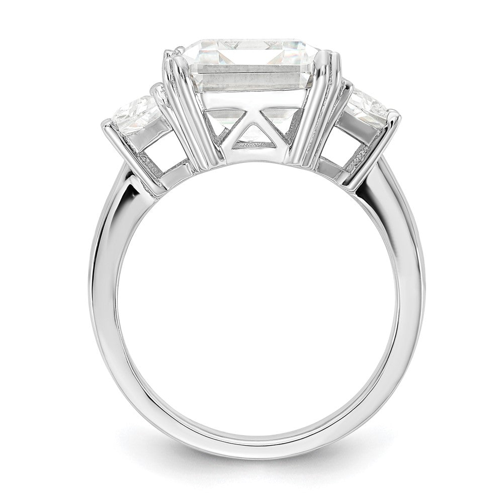 Sterlingsilber Cheryl M Rhodiniert Fantasie Smaragd-cut und Brillant-cut Zirkonia 3 Stein Ring