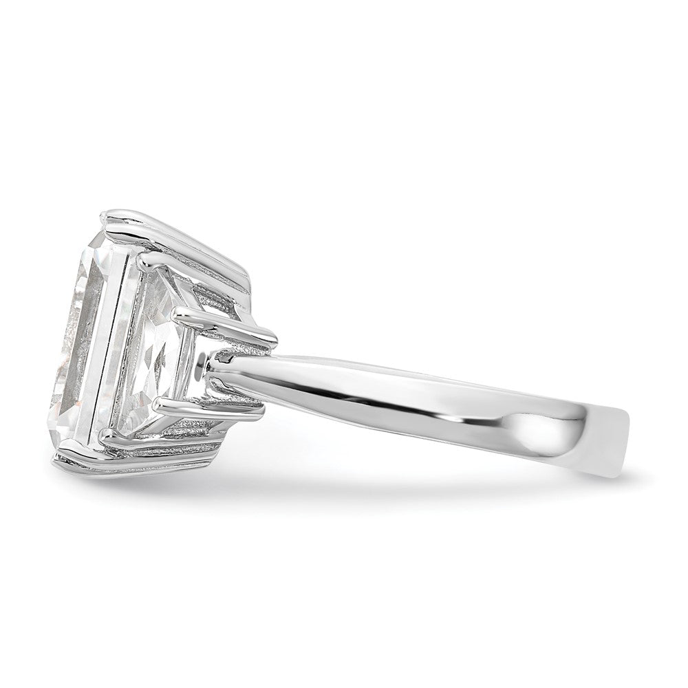 Sterlingsilber Cheryl M Rhodiniert Fantasie Smaragd-cut und Brillant-cut Zirkonia 3 Stein Ring