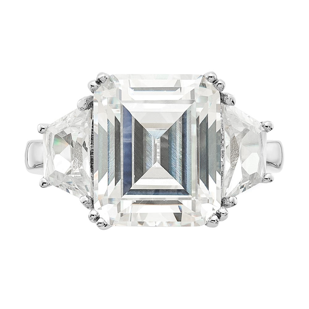 Sterlingsilber Cheryl M Rhodiniert Fantasie Smaragd-cut und Brillant-cut Zirkonia 3 Stein Ring