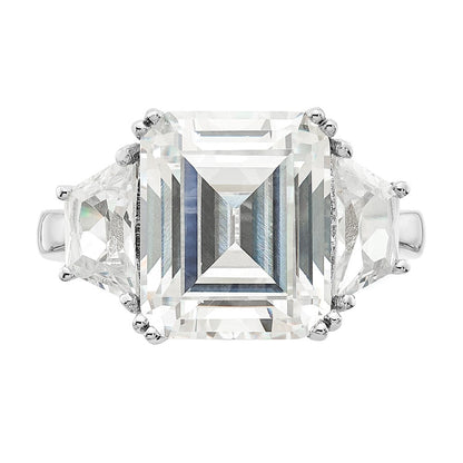 Sterlingsilber Cheryl M Rhodiniert Fantasie Smaragd-cut und Brillant-cut Zirkonia 3 Stein Ring