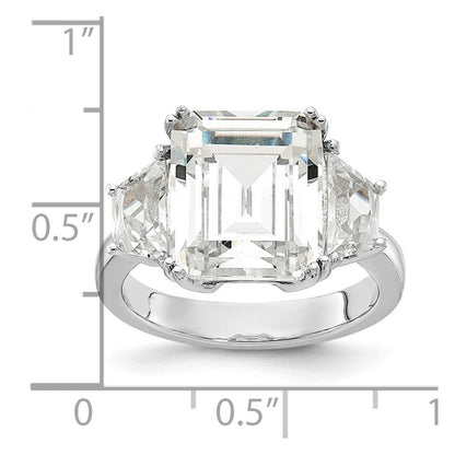 Sterlingsilber Cheryl M Rhodiniert Fantasie Smaragd-cut und Brillant-cut Zirkonia 3 Stein Ring