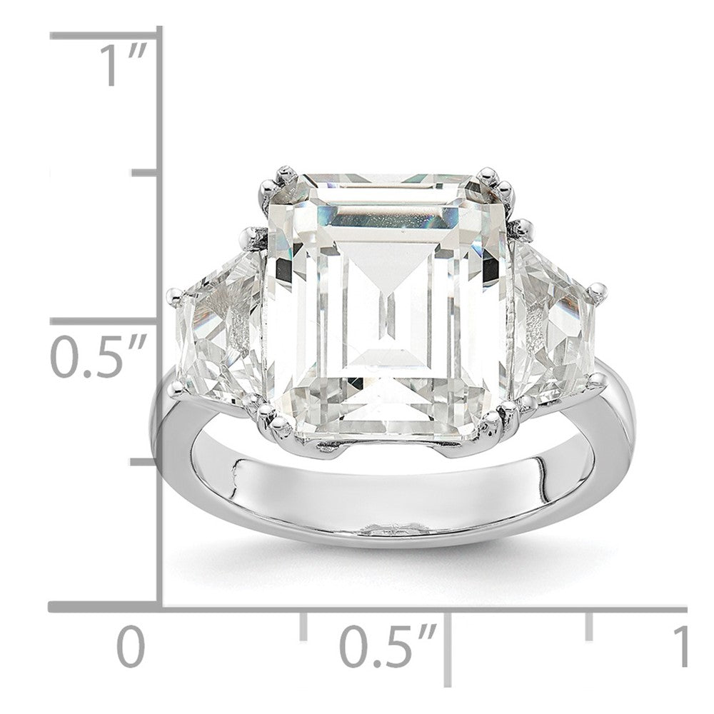 Sterlingsilber Cheryl M Rhodiniert Fantasie Smaragd-cut und Brillant-cut Zirkonia 3 Stein Ring