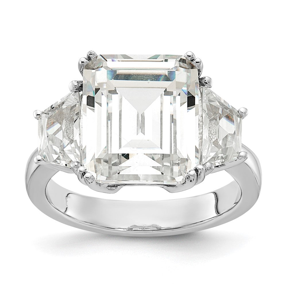 Sterlingsilber Cheryl M Rhodiniert Fantasie Smaragd-cut und Brillant-cut Zirkonia 3 Stein Ring