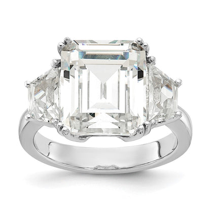 Sterlingsilber Cheryl M Rhodiniert Fantasie Smaragd-cut und Brillant-cut Zirkonia 3 Stein Ring