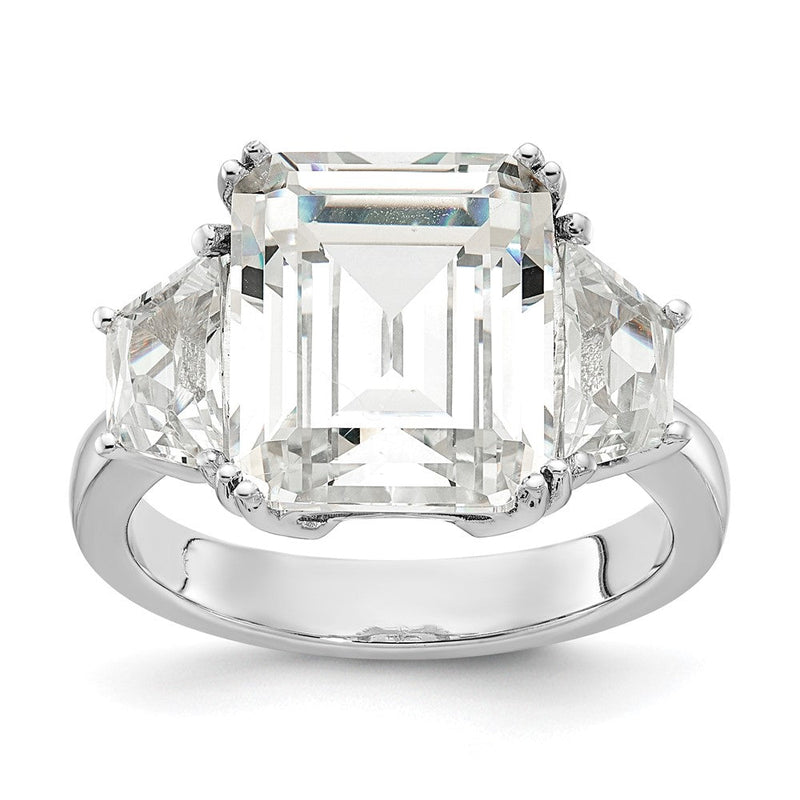 Sterlingsilber Cheryl M Rhodiniert Fantasie Smaragd-cut und Brillant-cut Zirkonia 3 Stein Ring