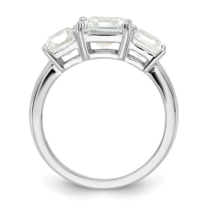 Sterlingsilber Cheryl M Rhodiniert Smaragd-cut Zirkonia 3 Stein Ring