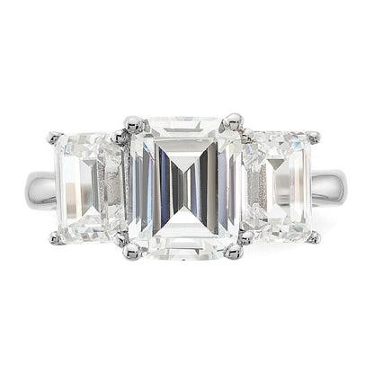 Sterlingsilber Cheryl M Rhodiniert Smaragd-cut Zirkonia 3 Stein Ring