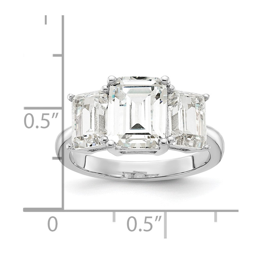 Sterlingsilber Cheryl M Rhodiniert Smaragd-cut Zirkonia 3 Stein Ring