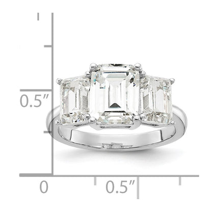 Sterlingsilber Cheryl M Rhodiniert Smaragd-cut Zirkonia 3 Stein Ring