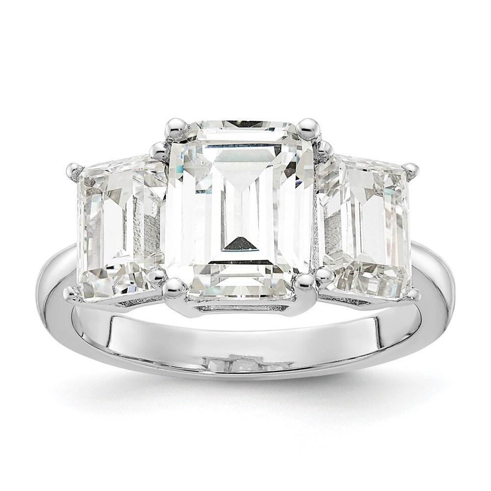 Sterlingsilber Cheryl M Rhodiniert Smaragd-cut Zirkonia 3 Stein Ring