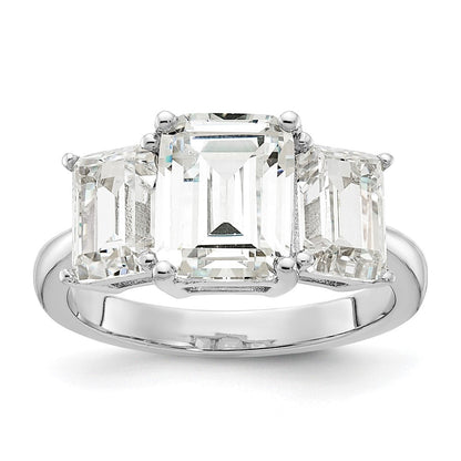 Sterlingsilber Cheryl M Rhodiniert Smaragd-cut Zirkonia 3 Stein Ring