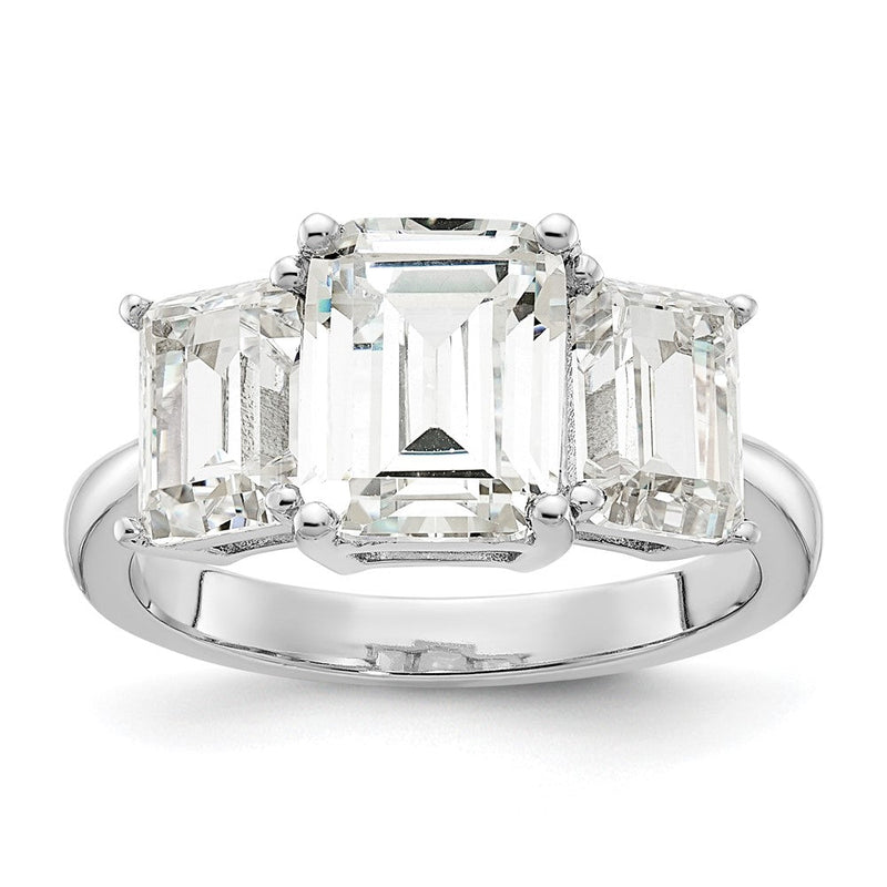 Sterlingsilber Cheryl M Rhodiniert Smaragd-cut Zirkonia 3 Stein Ring