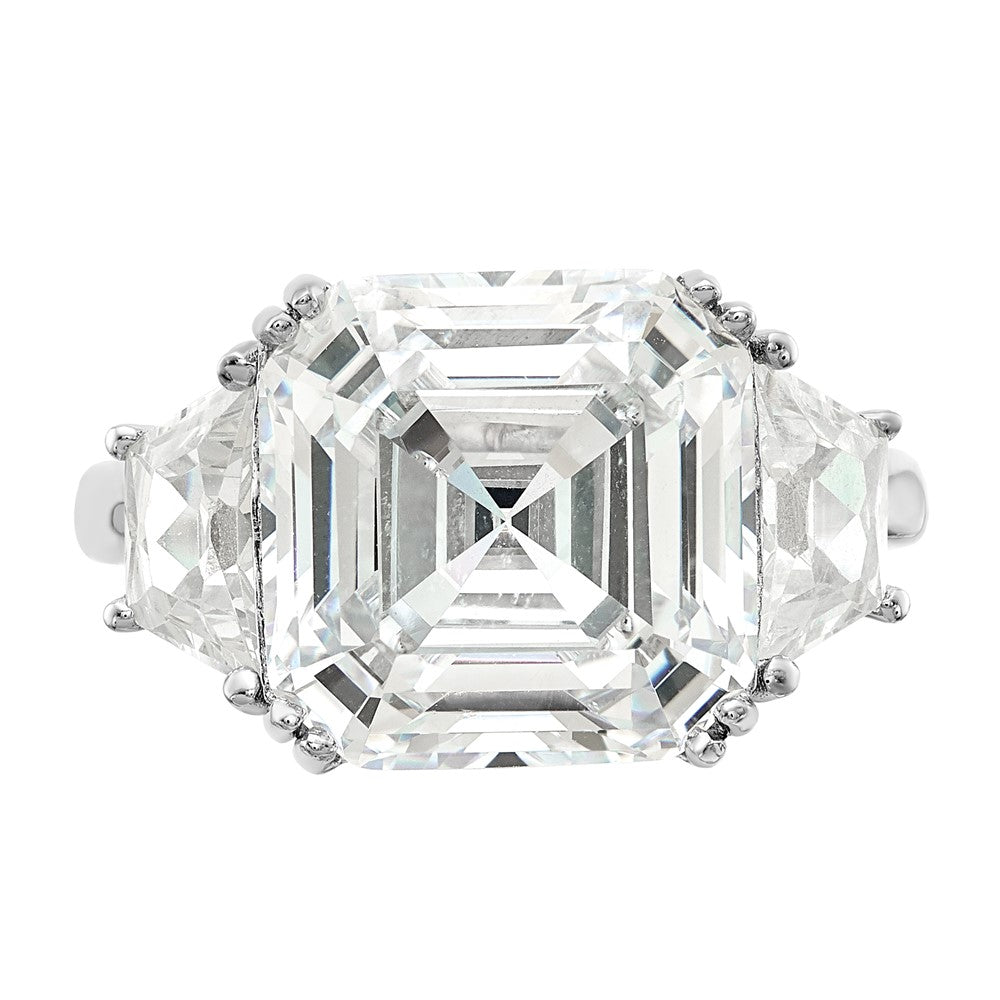 Sterlingsilber Cheryl M Rhodiniert Asscher-cut und Brillant-cut Zirkonia 3 Stein Ring