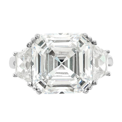 Sterlingsilber Cheryl M Rhodiniert Asscher-cut und Brillant-cut Zirkonia 3 Stein Ring