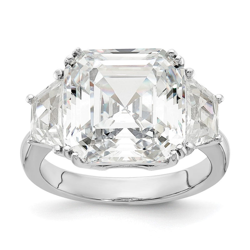 Sterlingsilber Cheryl M Rhodiniert Asscher-cut und Brillant-cut Zirkonia 3 Stein Ring