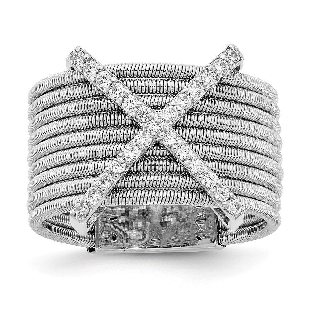 Sterlingsilber Cheryl M Rhodiniert Brillant-cut Zirkonia Strukturiert Multi-band Ring