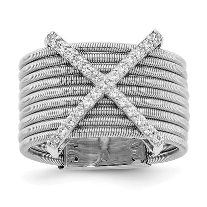 Sterlingsilber Cheryl M Rhodiniert Brillant-cut Zirkonia Strukturiert Multi-band Ring