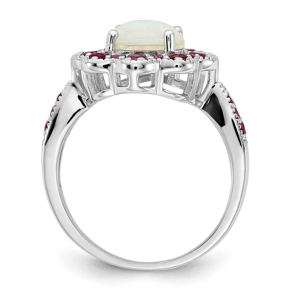 Sterlingsilber Cheryl M Rhodiniert Cabochon Im Labor Erzeugt Opal und Brillant-cut Rot Nano Kristall Blume Ring