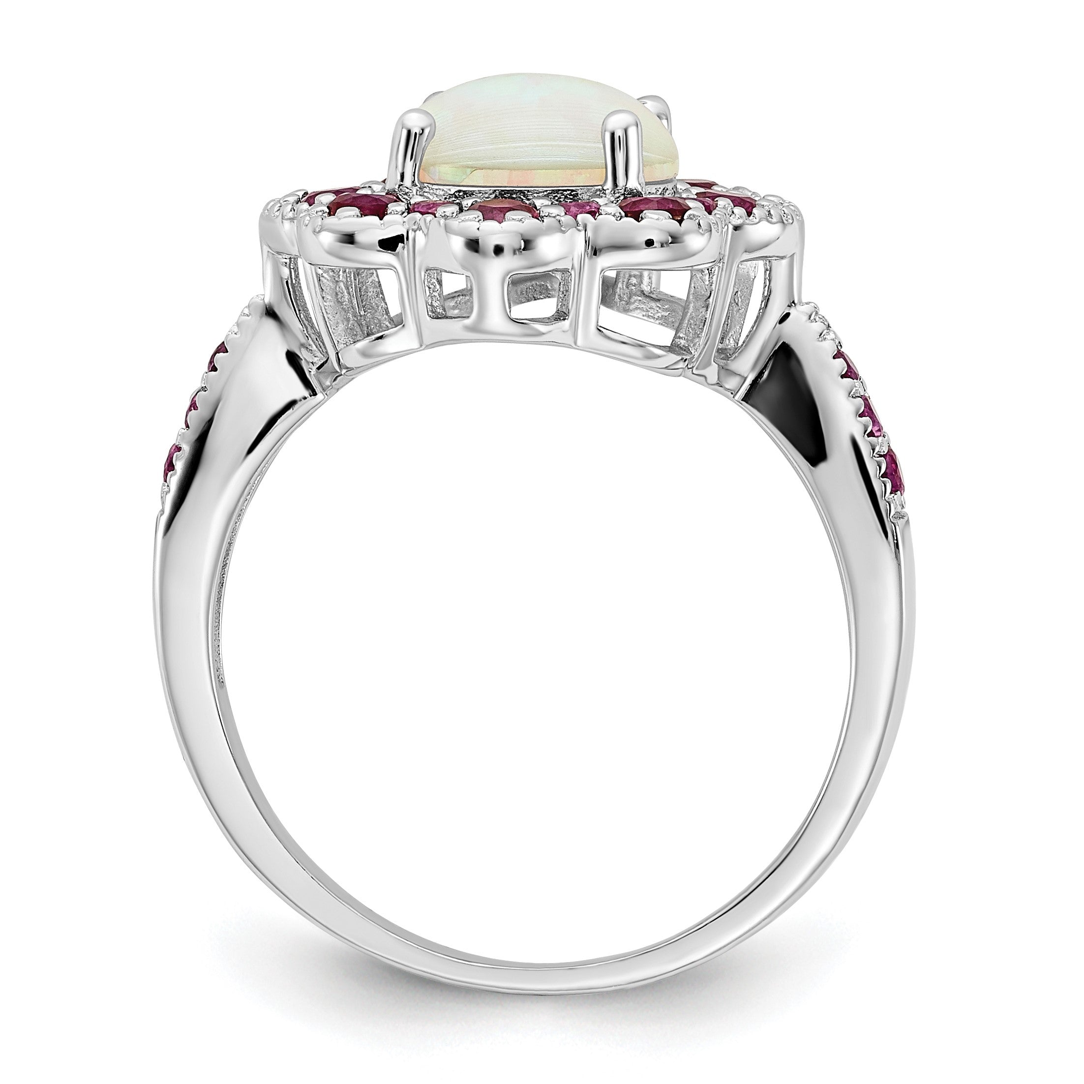 Sterlingsilber Cheryl M Rhodiniert Cabochon Im Labor Erzeugt Opal und Brillant-cut Rot Nano Kristall Blume Ring