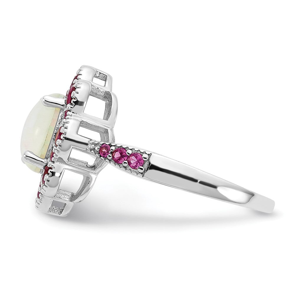 Sterlingsilber Cheryl M Rhodiniert Cabochon Im Labor Erzeugt Opal und Brillant-cut Rot Nano Kristall Blume Ring