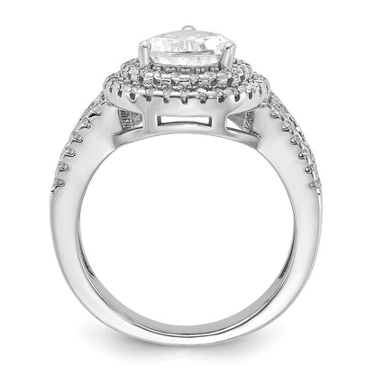 Sterlingsilber Cheryl M Rhodiniert Brillant-cut Tropfen Zirkonia Doppelt Heiligenschein Ring