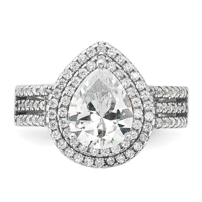 Sterlingsilber Cheryl M Rhodiniert Brillant-cut Tropfen Zirkonia Doppelt Heiligenschein Ring