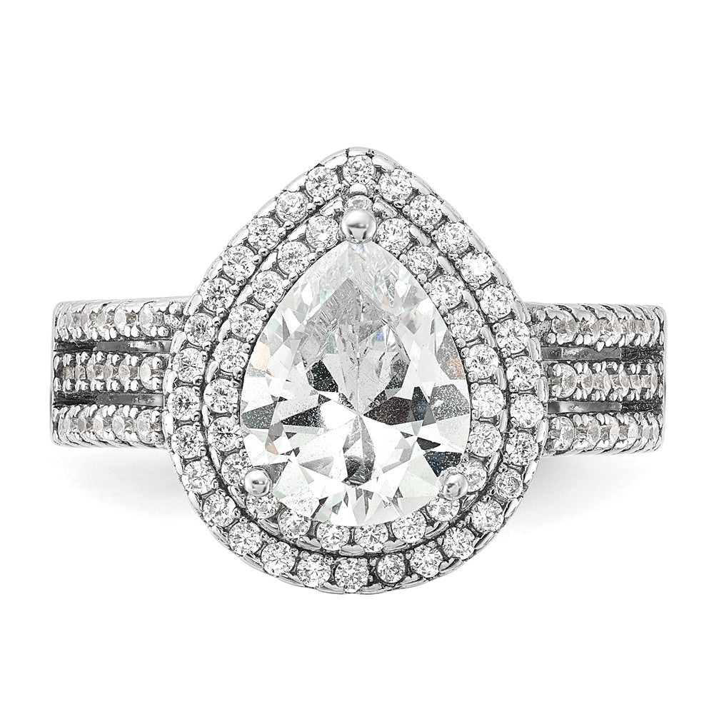 Sterlingsilber Cheryl M Rhodiniert Brillant-cut Tropfen Zirkonia Doppelt Heiligenschein Ring