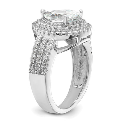 Sterlingsilber Cheryl M Rhodiniert Brillant-cut Tropfen Zirkonia Doppelt Heiligenschein Ring