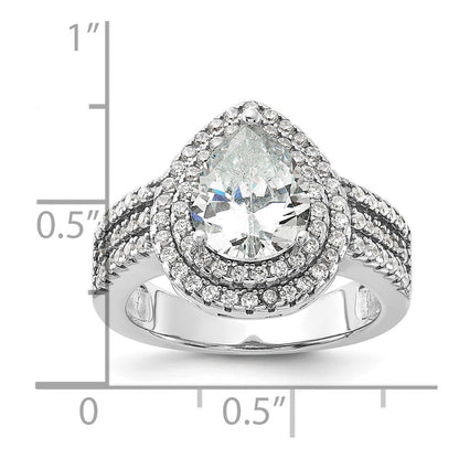 Sterlingsilber Cheryl M Rhodiniert Brillant-cut Tropfen Zirkonia Doppelt Heiligenschein Ring