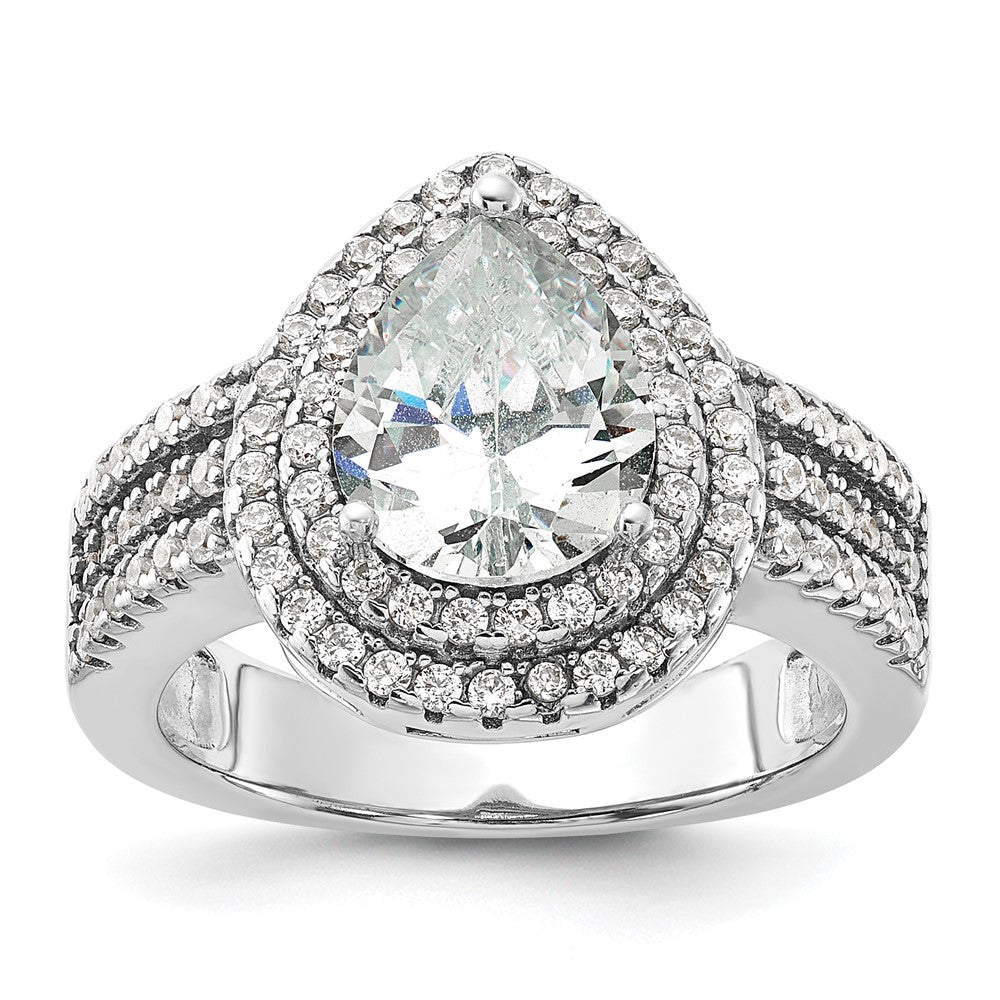 Sterlingsilber Cheryl M Rhodiniert Brillant-cut Tropfen Zirkonia Doppelt Heiligenschein Ring