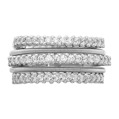 Sterlingsilber Cheryl M Rhodiniert Brillant-cut Zirkonia Strukturiert und Geschichtet Ring