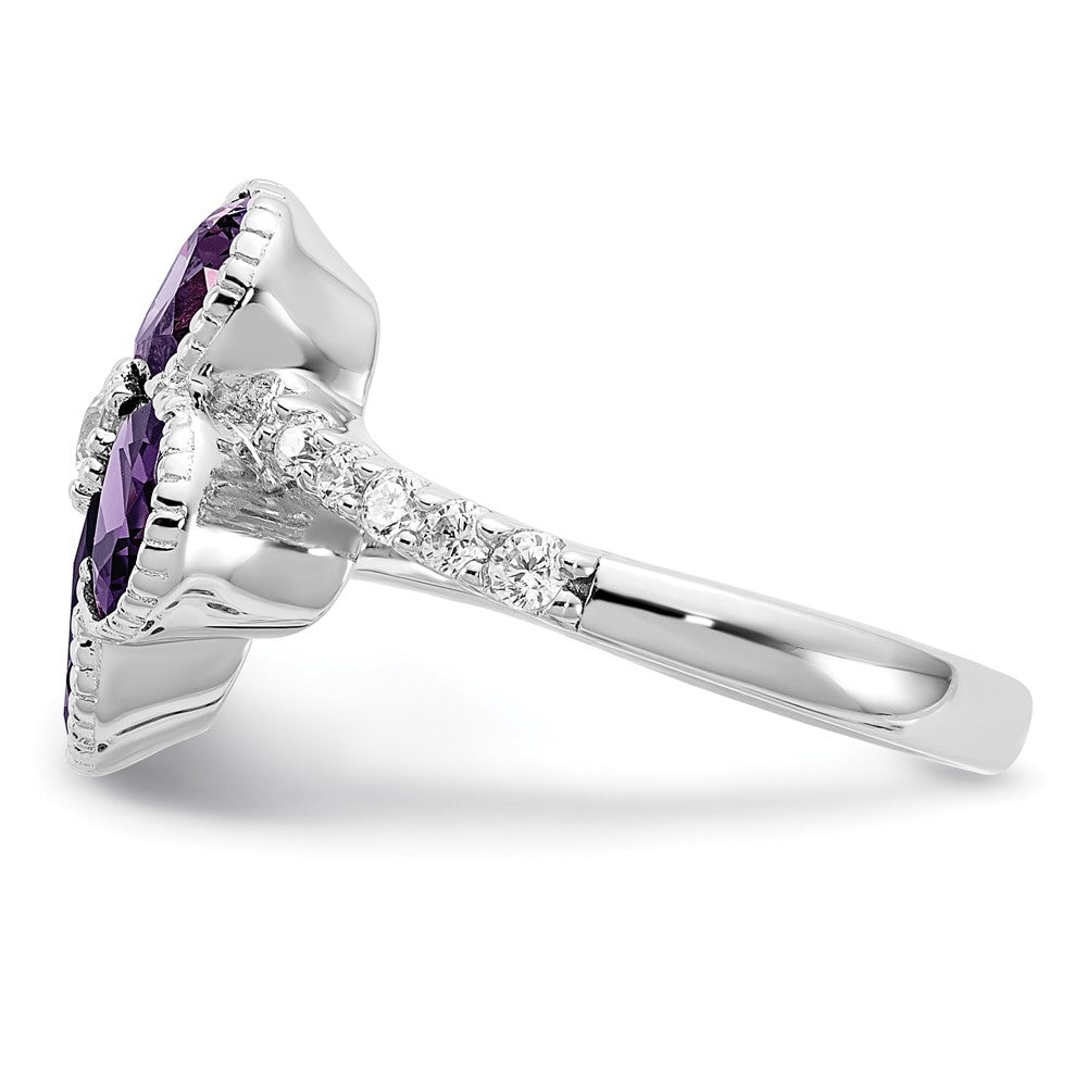 Sterlingsilber Cheryl M Rhodiniert Lila und Weiß Brillant-cut Zirkonia Blume Ring