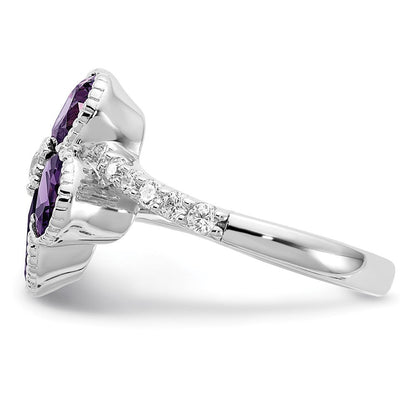 Sterlingsilber Cheryl M Rhodiniert Lila und Weiß Brillant-cut Zirkonia Blume Ring