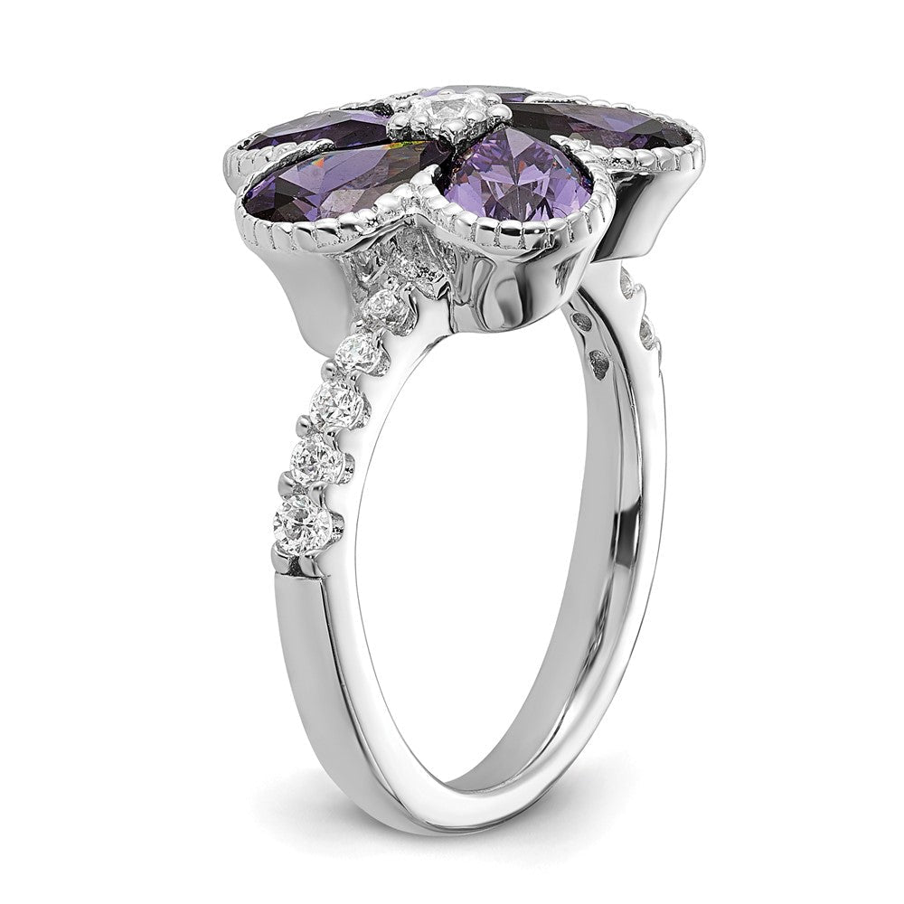 Sterlingsilber Cheryl M Rhodiniert Lila und Weiß Brillant-cut Zirkonia Blume Ring