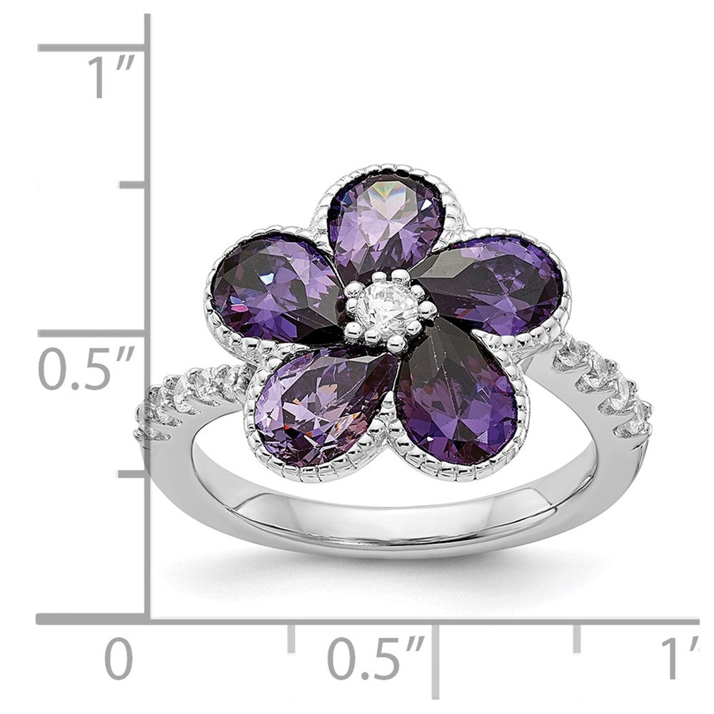 Sterlingsilber Cheryl M Rhodiniert Lila und Weiß Brillant-cut Zirkonia Blume Ring