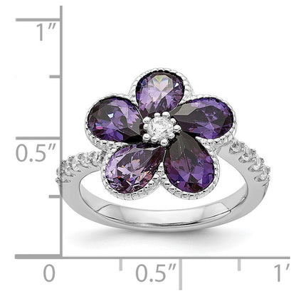 Sterlingsilber Cheryl M Rhodiniert Lila und Weiß Brillant-cut Zirkonia Blume Ring