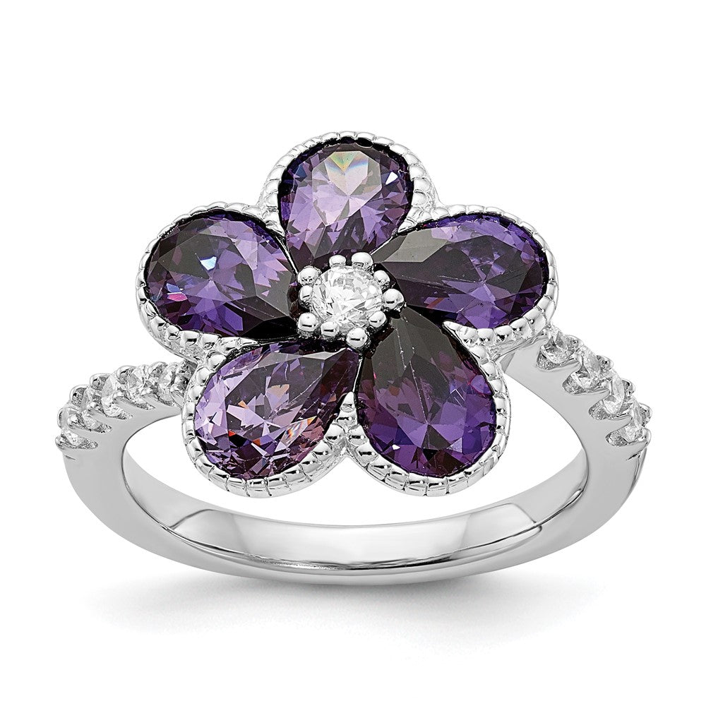 Sterlingsilber Cheryl M Rhodiniert Lila und Weiß Brillant-cut Zirkonia Blume Ring