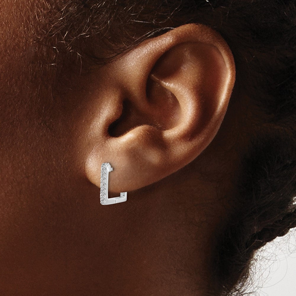 Sterlingsilber Cheryl M Rhodiniert Zirkonia Quadratisch Klappbar Stecker Creolen