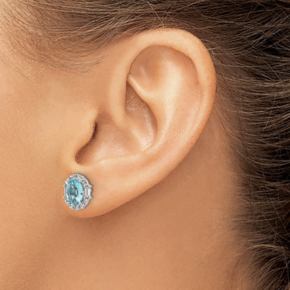 Sterlingsilber Cheryl M Rhodiniert Blau & Klar Oval Zirkonia Ohrstecker