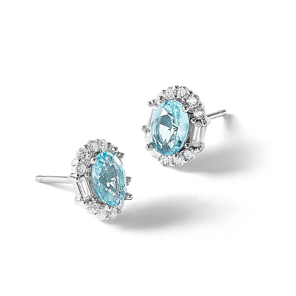 Sterlingsilber Cheryl M Rhodiniert Blau & Klar Oval Zirkonia Ohrstecker