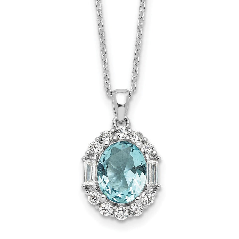 Sterlingsilber Cheryl M Rhodiniert Oval Blau & Klar Zirkonia mit 2 Zoll Verlängerung. Halskette