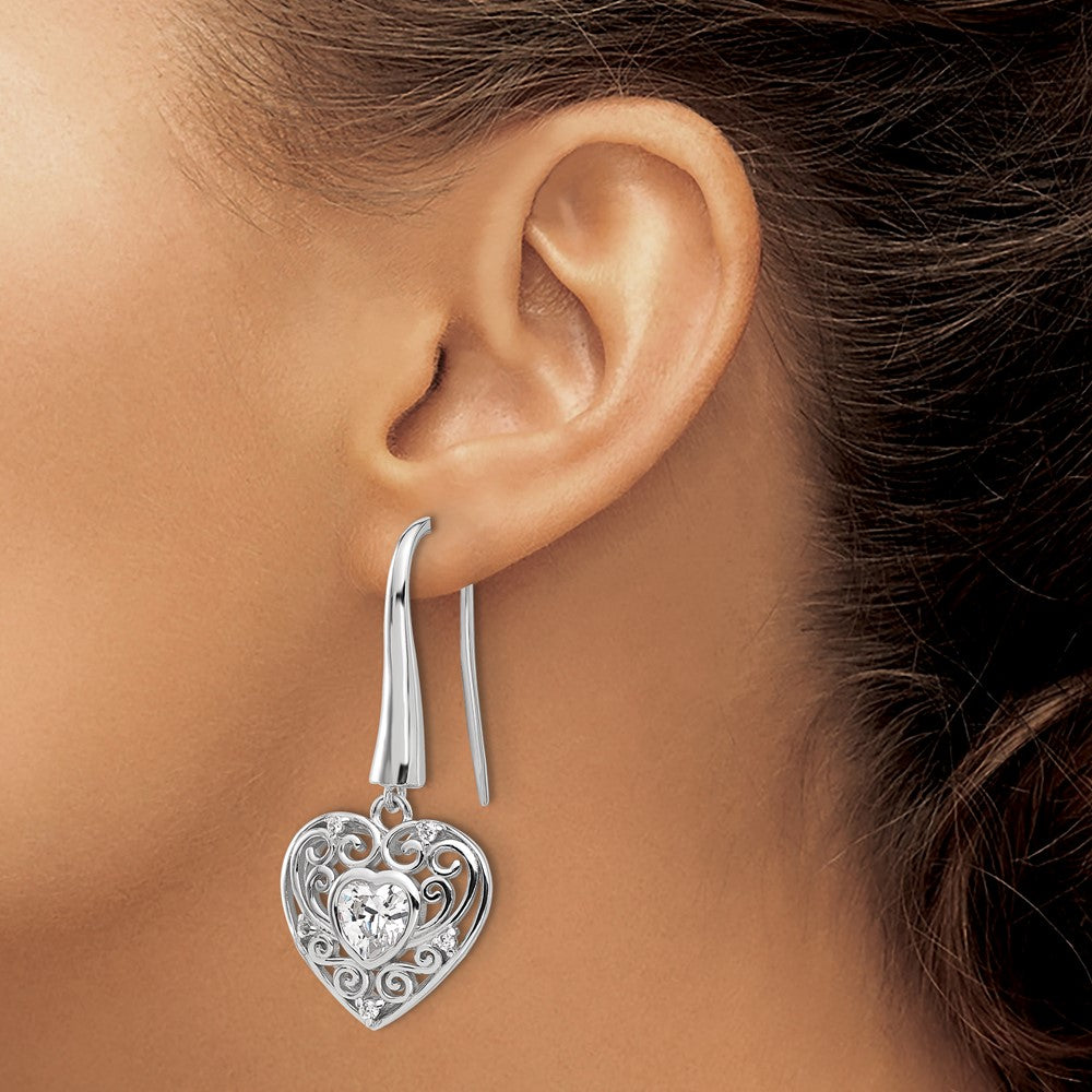 Sterlingsilber Cheryl M Rhodiniert Zirkonia Herz Ohrhänger