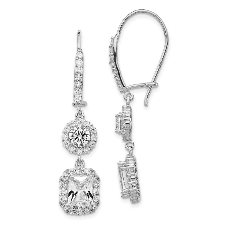 Sterlingsilber Cheryl M Rhodiniert Länglich Kissen-cut und Brillant-cut Zirkonia Heiligenschein Kidney Draht Ohrhänger