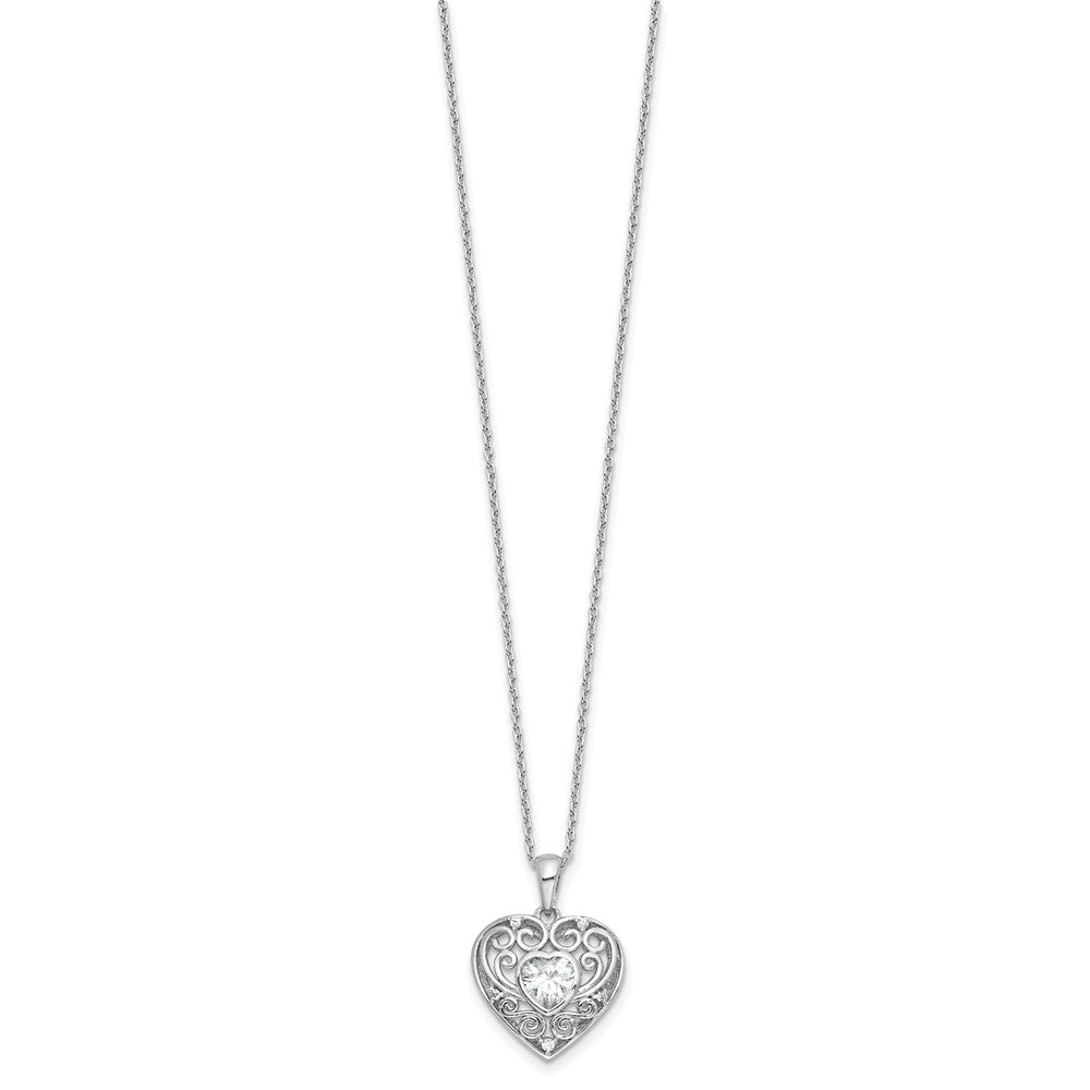 Sterlingsilber Cheryl M Rhodiniert Zirkonia Herz mit 2 Zoll Verlängerung. Halskette