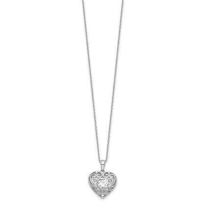Sterlingsilber Cheryl M Rhodiniert Zirkonia Herz mit 2 Zoll Verlängerung. Halskette